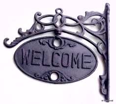 Cast Iron Welcome and Go Away Sign Swivel Plaque