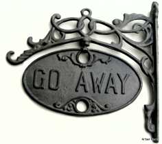Cast Iron Welcome and Go Away Sign Swivel Plaque