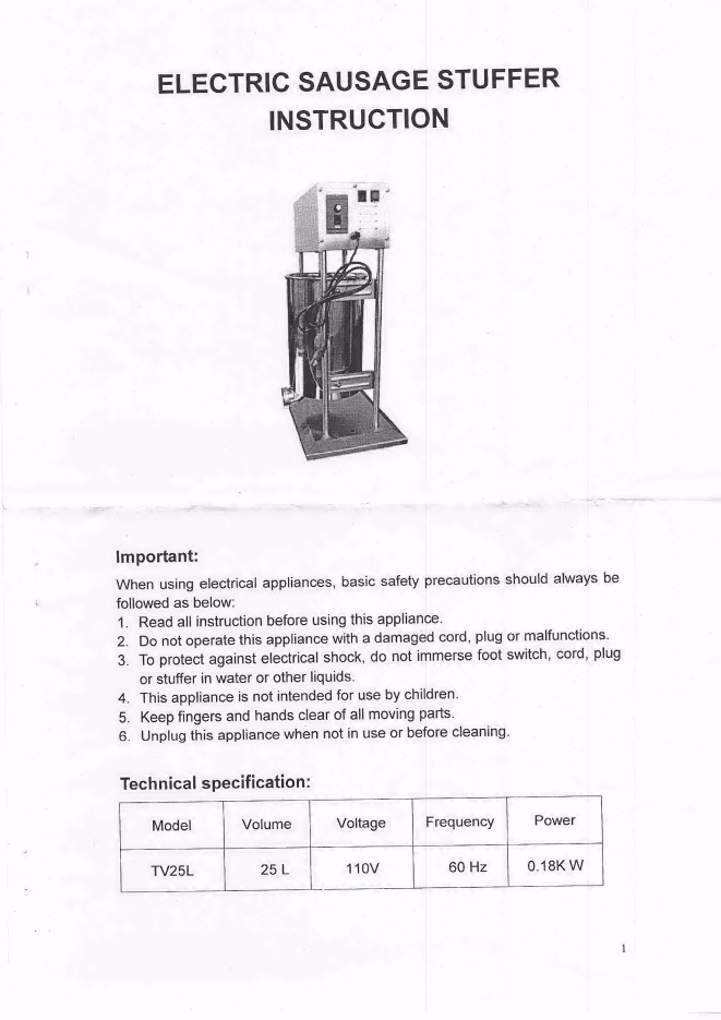 Electric Sausage Stuffer Instructions