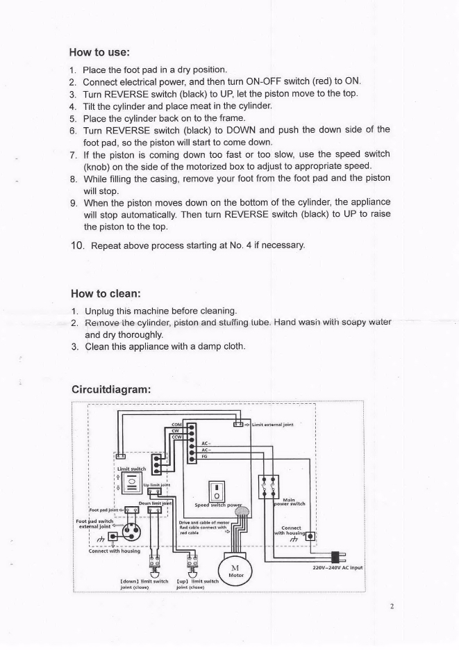 Electric Sausage Stuffer Instructions