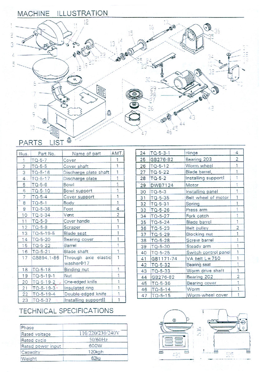 5 l. Bowl Chopper Parts Manual