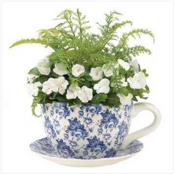 Blue Floral Planter Tea Cup