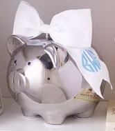Silver Piggy Bank With Bow