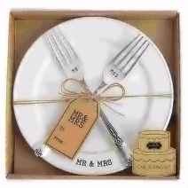 Gift Mr/Mrs Plate & Fork Cake Tasting Set